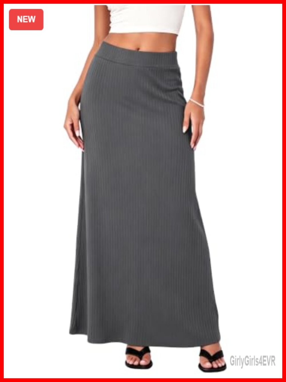 Ribbed Knit High Waist Maxi Skirt Comfy Long A-Line Flare